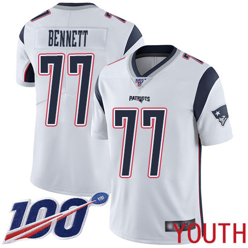 New England Patriots Football 77 100th Season Limited White Youth Michael Bennett Road NFL Jersey